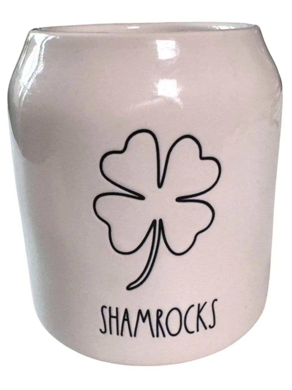 Rae Dunn Shamrocks Ceramic Jar With Lid Green Top White Body Artisan Collection